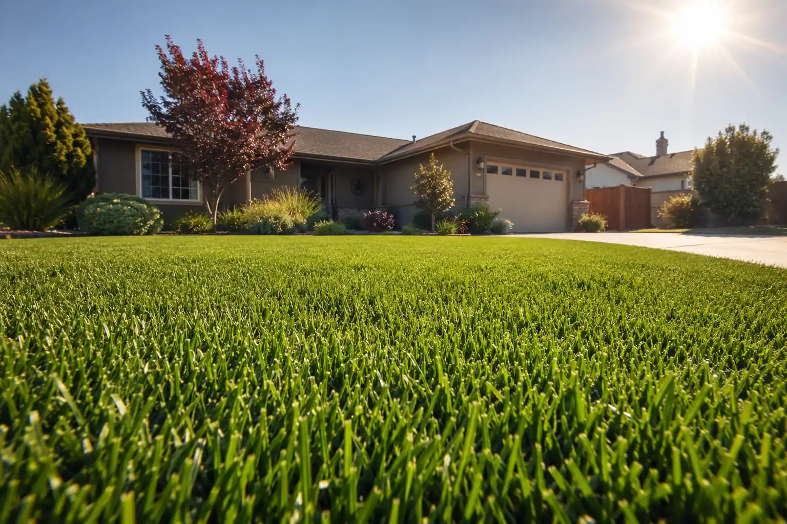 Artificial grass lawn in front of a Bakersfield home