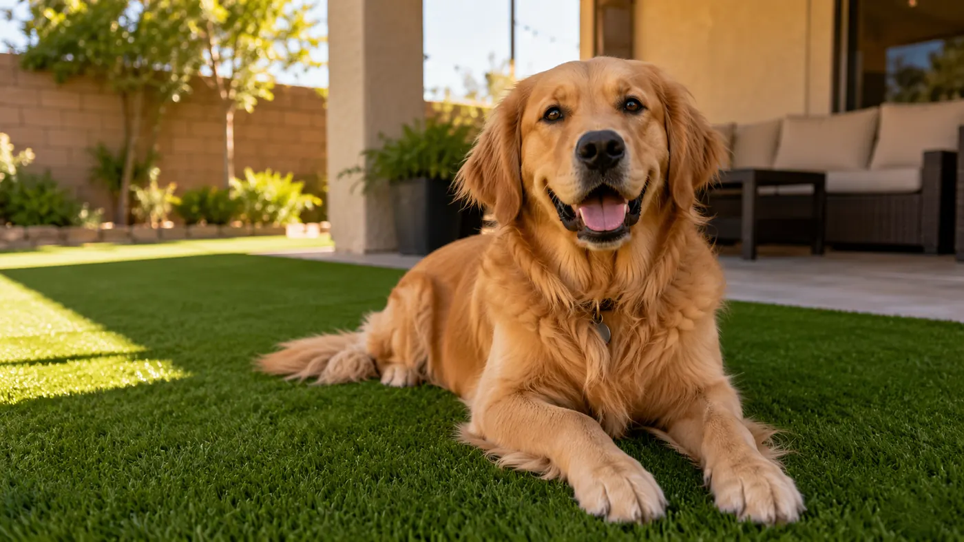 Dog relaxing on pet-friendly artificial turf