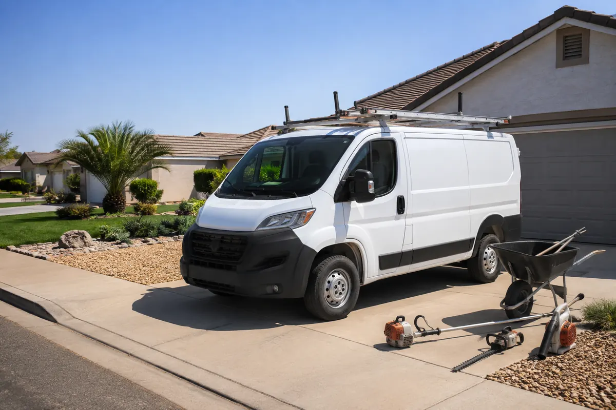 Local installer van and equipment at a Bakersfield home